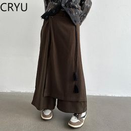 Men's Pants C Y Solid Colour Wide Leg Suit Culottes Male Niche Design Patchwork Japanese Style Men Clothing 2023 Autumn Fashion 9A6676