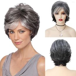 Synthetic Wigs GNIMEGIL Ombre Grey Wig With Bangs Short Mommy For Women Elder Ladies Natural Elegant Hairstyle Cosplay Halloween