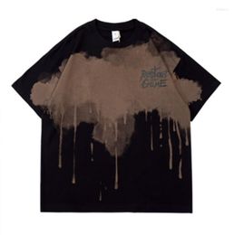 Men's Casual Shirts American Product Original Personality T-shirt Manual Inkjet Craft Splash-ink Wind Trend Loose Half Sleeve