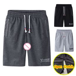 Man Sexy Open Crotch Casual Pants Short Crotchless Trousers with Hidden Zipper Summer Mini Shorts Gay Couple Outdoor Sex Costume