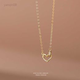 Pendant Necklaces 925 Sterling Silver Korean Micro-Set Zircon Heart Pendant Necklace for Women Girl Simple Light Luxury Jewellery HKD230712