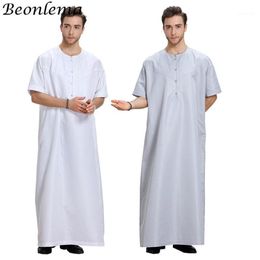 Beonlema Arabic Islamic Hombre Summer Short Sleeves Thobe For Men kaftan Homme Muslim Clothes Abaya Baju Muslim Pria1236f