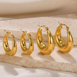 Stud Earrings Exquisite Chunky Round Hoop For Women Gold Color Stainless Steel Geometric Trendy Party Punk Jewelry Gift