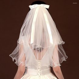 Scarves 50cm 70cm Elegant White Bridal Veil With Hair Clip Simple Double Layer Wedding Pink Black Bow Bachelorette Party