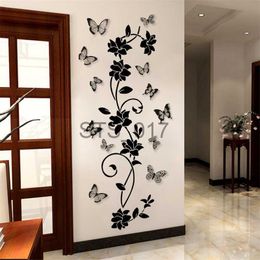 Other Decorative Stickers Black Butterfly Flower Wall Stickers 3D Refrigerator Cupboard Kitchen Decor Decal Wallpaper Home Wardrobe Decor PVC Wall Sticker x0712