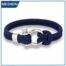 MKENDN Minimalist Nautical Rope Bracelets With Bolt Clasp Men Double strand Survival Bracelet Women Stainless Steel Sport Buckle L230704