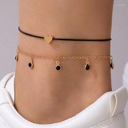 Anklets HuaTang Bohemian Love Simple Double-Layer Anklet Tassel Beach Drop For Women Party Jewelry Accessories 22767