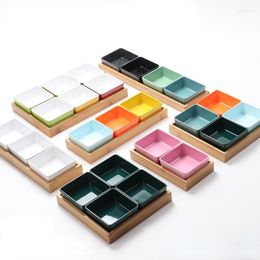 Plates Separated Fruit Plate Bamboo Wooden Ceramic Square Dried Snack Platter Storage Tray Kitchen Tableware Accessories