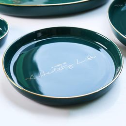 Plates Ceramic Plate Dark Atrovirens Gold Tray Font Panel Spaghetti Bowl Steak Simple Tableware Restaurant Dinner Tools 1pcs