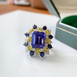 Wedding Rings Intellectually Elegant High-level Blue Cubic Zirconia Sunflowers For Women Dinner Party Luxury Jewelry Accessories