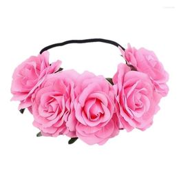 Decorative Flowers Boho Rose Flower Headband Crown Hair Wreath Floral Garland With Adjustable Ribbon