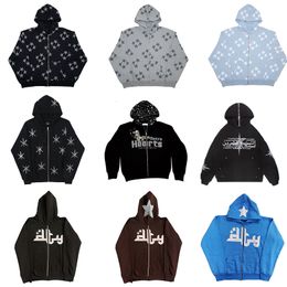 Men's Hoodies Sweatshirts Winter American Oversized Trend Star Letter Graphics Print Zip Up Hoodie Harajuku Y2k Goth Grunge Jacket Street Sweatshirts 230711