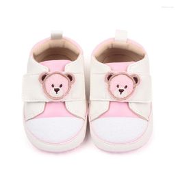 First Walkers 3-11 Months Infant Baby PU Shoes Cute Cartoon Bear Head Pattern Non-Slip Adorable Booties For Home/Outdoors