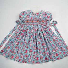 Girl's Dresses kids floral smocked dresses for girls summer 2023 children toddler girl cotton vintage smock dress for party wedding 2-7 yearsHKD230712