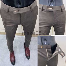 Men's Pants Fashion Striped Suit Pant 2022 Men Elegant Slim Fit Tightankle Trousers Pants Men Office Party Business Slim Fit Dress Trousers J230712