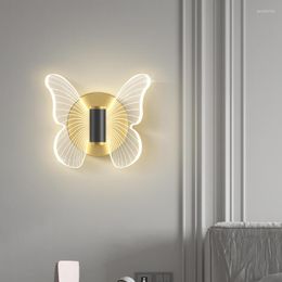 Wall Lamp Bedroom Bedside Butterfly Light Modern Creative Metal Acrylic Sconce Living Room Backgroud Lighting Fixtures