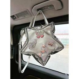 Evening Bags Y2K Sweet Cool Girl Silver Backpack Cartoon Butterfly Chain Star Portable Female Leisure Large Capacity Student 230711