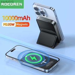 Rocoren 10000mAh Magnetic Power Bank PD 20W Wireless Charging For iPhone 14 Pro Max 5000mAh Mini Folding Stand External Battery L230712