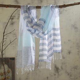 Scarves Japanese Style Cotton Linen Striped Vintage Sky Blue Pink Jaqaurd Shawls Think Summer Cool Pashmina