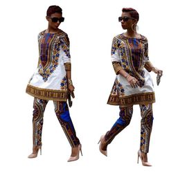 2019 New African Women Clothes Dashiki Rich Bazin Print Casual Traditional African Dresses for Woman Africa Clothing Pant Set302E