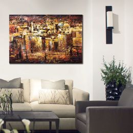 Textured Jewish Canvas Art Irena Gendelman Jerusalem Nights Handmade Oil Paintings Contemporary Abstract Wall Decor