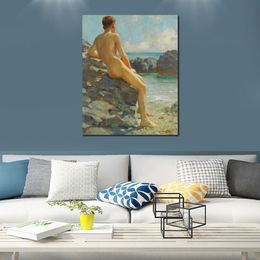 High Quality Canvas Art Henry Scott Tuke Painting the Bather Beautiful Beach Artwork Family Room Wall Decor