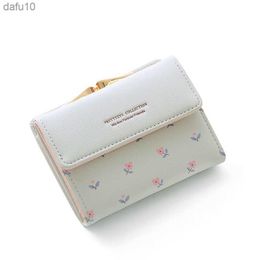 2022 Flower Women Purse Leather Pocket Ladies Clutch Wallet Women Short Card Holder Cute Girls Wallet Cartera Mujer Coin Bag L230704