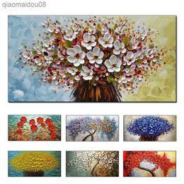 100% Hand-Painted Modern Home Decor Wall Art Picture White Pink Cherry Blossom Tree Thick Palette Knife Oil Painting On Canvas L230704
