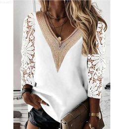 Women's Blouses Shirts Vintage Spring Summer White Black Tops Mujer Casual Lace Patchwork Women Blouses Chic Leisure V Neck Long Sleeve Blouse Tunics L230712