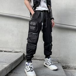 Men s Pants Techwear Style Multi Pockets Cargo Man Vintage Punk Hip Hop Ribbon Casual Joggers Streetwear 230711