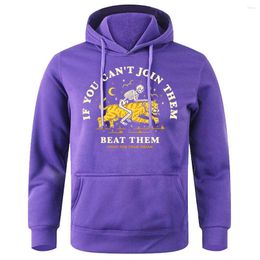 Men's Hoodies If You Can'T Join Them Beat Fight For Your Dream Skull Tames Tigersman Hooded Retro Fashion Hoody Fleece Loose Sweatshirt