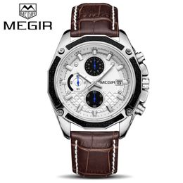 MEGIR Quartz Men Watches Fashion Leather Male Sport Chronograph Watch Clock for Male Students Wristwatch Calendar Reloj Hombre