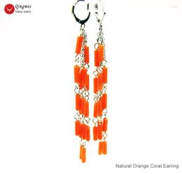 Dangle Earrings Qingmos Fashion Natural Orange Coral Earring For Women With 3 9mm Thick Slice 4 Strands 3'' Hoop Jewelry