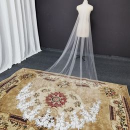 Real Photos Long Lace Appliques Wedding Veil White Ivory Cathedral 1 Layer Bridal Veil 3 Meters Bride Veil Wedding Accessories