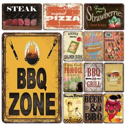 Other Event Party Supplies Personalised BBQ Zone Poster Plaque Tin Sign Vintage Kitchen Back Yard Bar Decor Metal Plate Retro Restaurant Wall Stickers Sign 230712