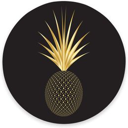 Golden Pineapple Black Round Mouse Pad Cute Gaming Mouse Mat Waterproof Non-Slip Rubber Base MousePads 7.9x0.12 Inch
