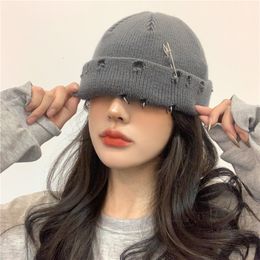 BeanieSkull Caps Winter Harajuku y2k Beanies Knitted Hat Women Fashion Warm Thick Gorro Men Hip Hop Pin Hole Skullcap Short Hat Unisex Basic Cap 230711