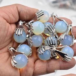 Charms Natural Pink Quartz Crystal Opal Pendant Hand Hold Round Ball Bead Necklaces Pendants Yoga Reiki Chakra Healing Women Men Jew Dhdae