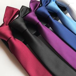 Bow Ties 6cm Solid Color Wine Blue Black Purple Silver Men's Fashion Narrow Tie Jacquard Woven Business For Man Silk Neckties
