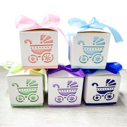 Gift Wrap 50/100pcs Baby Foot Candy Box Baby Shower Carriage Paper Sweet Bag Footprints Party Favor Boxes Baptism Container Gift Box 230712