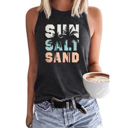 Fur Fashion Women Graphic Tank Tops Sun Salt Sand Beach Coconut Tree Shirts Sleeveless Summer Tee Tshirts Vacation Workout Casual