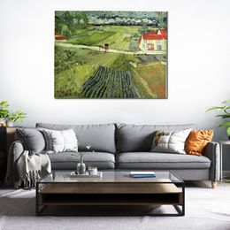 Handmade Vincent Van Gogh Oil Painting Landscape with Carriage and Train Modern Canvas Art Modern Landscape Living Room Decor