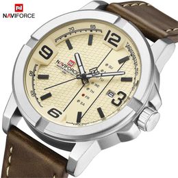 Luxus Marke NAVIFORCE NF9177 Woche Datum Dual Display Quarz Armbanduhr Männer Casual Militär Sport Leder Uhren Männliche Uhr