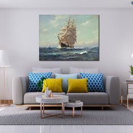Seascape Painting Ship Canvas Art Ship Over the Sea Handmade Frank Vining Smith Artwork Home Decor