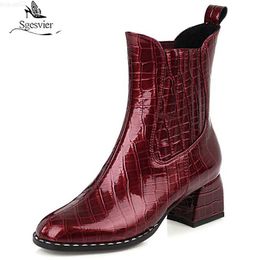 Boots Sgesvier Red Short Boots Women 2020 New Autumn Korean Fashion Round Toe Thick With Short Tube Retro Sexy High Heel Ankle Boots L230712