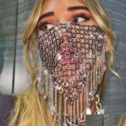 Designer Masks Sparklelux Rhinestone Mesh Face Mask With Tassel Necklace - Washable Breathable Colorf Clubwear Drop Delivery Home Ga Dhnbx