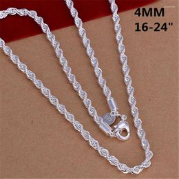 Chains 16-24inch For Women Men Beautiful Fashion 925 Sterling Silver Charm 4MM Rope Chain Necklace Fit Pendant High Quality Jewellery