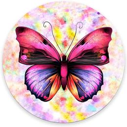 Pretty Butterfly Round Mouse Pad Cute Gaming Mouse Mat Waterproof Non-Slip Rubber Base MousePads 7.9x0.12 Inch