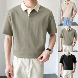 Men's T Shirts Summer Shirt Turn-down Collar Solid Colour Loose Korean Style Short Sleeves Match Pants Soft Casual Men Top Clothes