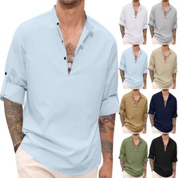 Men's Casual Shirts Vintage Ethnic For Men 2023 Summer Hawaiian Shirt Designer Cotton Linen Solid Colour Long Sleeve Blouses